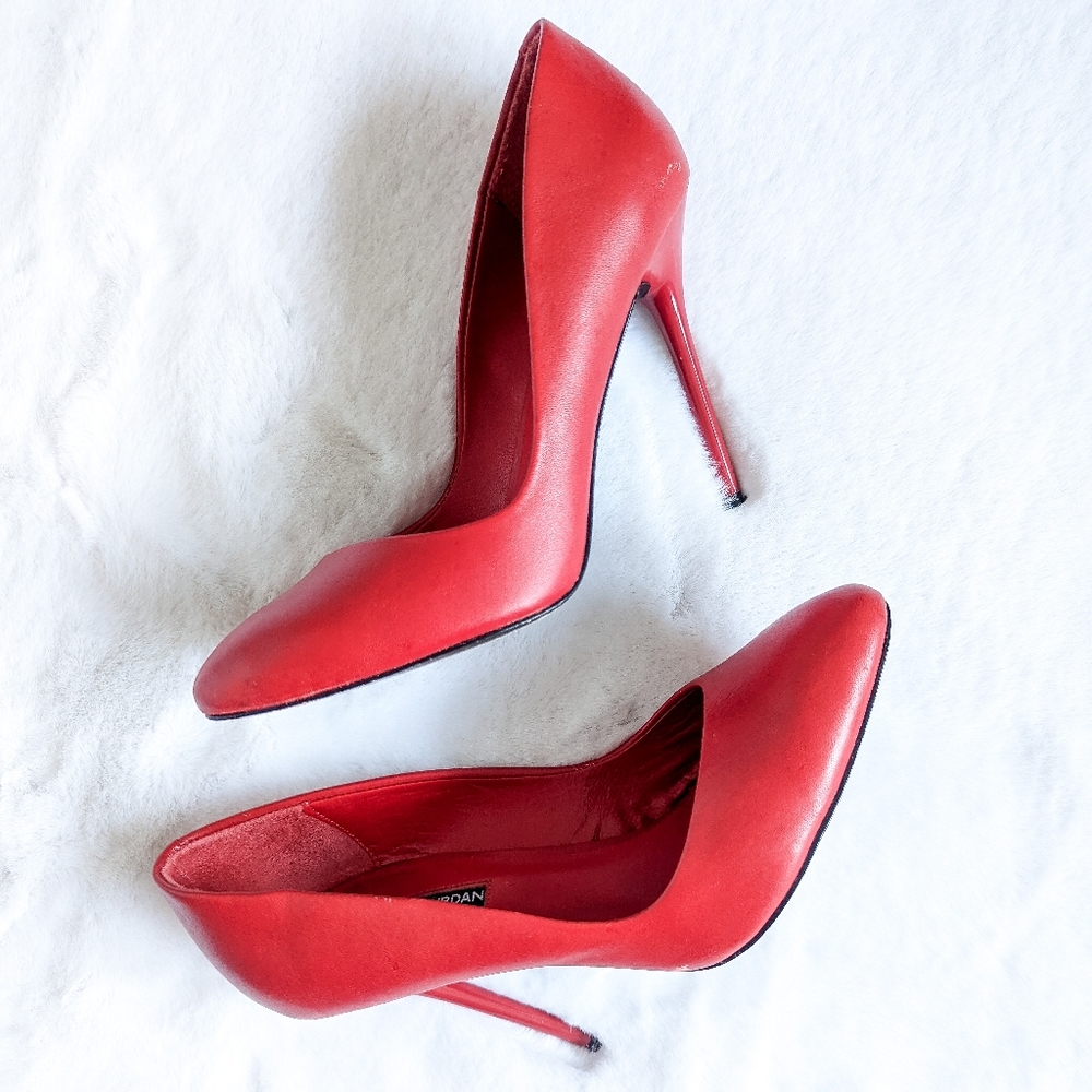 CHARLES JOURDAN PARIS Red Fairy Pointy Toe Leather Stiletto Pumps Size 8 - Picture 7 of 14